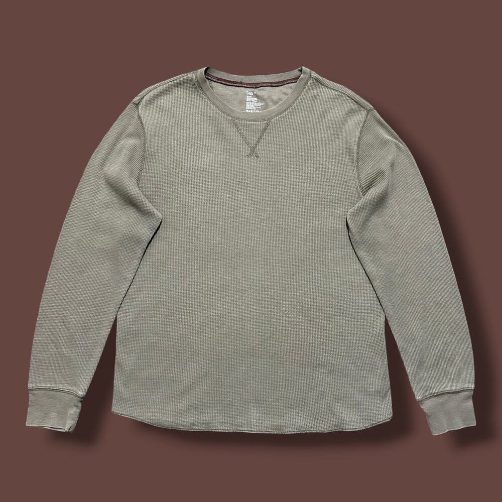 Vintage Gap Thermal Shirt y2k Blank Minimalist Long Sleeve Faded Brown Medium